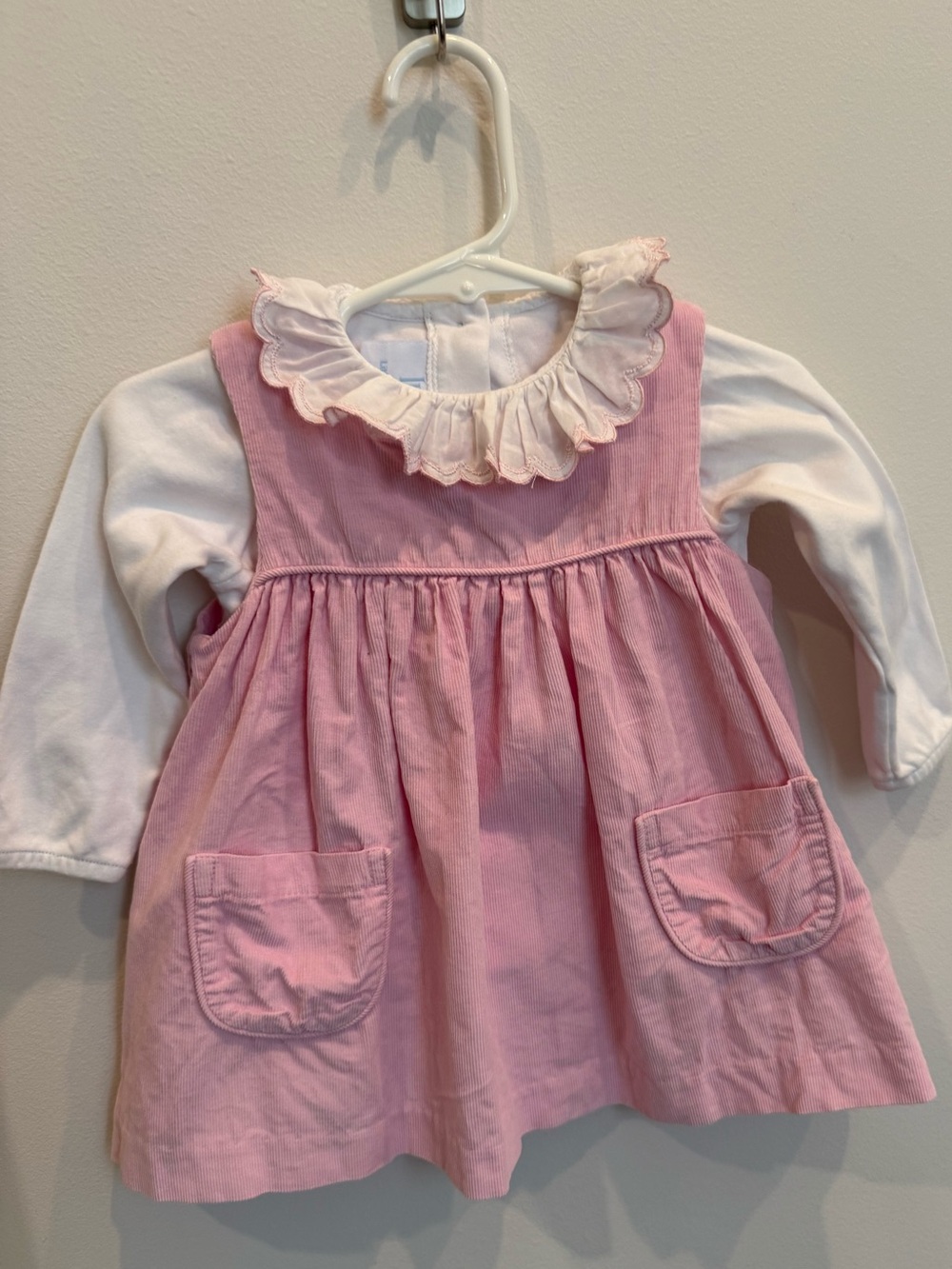 Little English Pink Corduroy Jumper Dress & Ruffle Blouse Set 12M